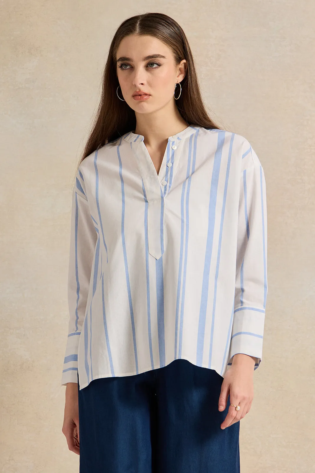 Women White And Blue Striped Blouse sold by Redtag