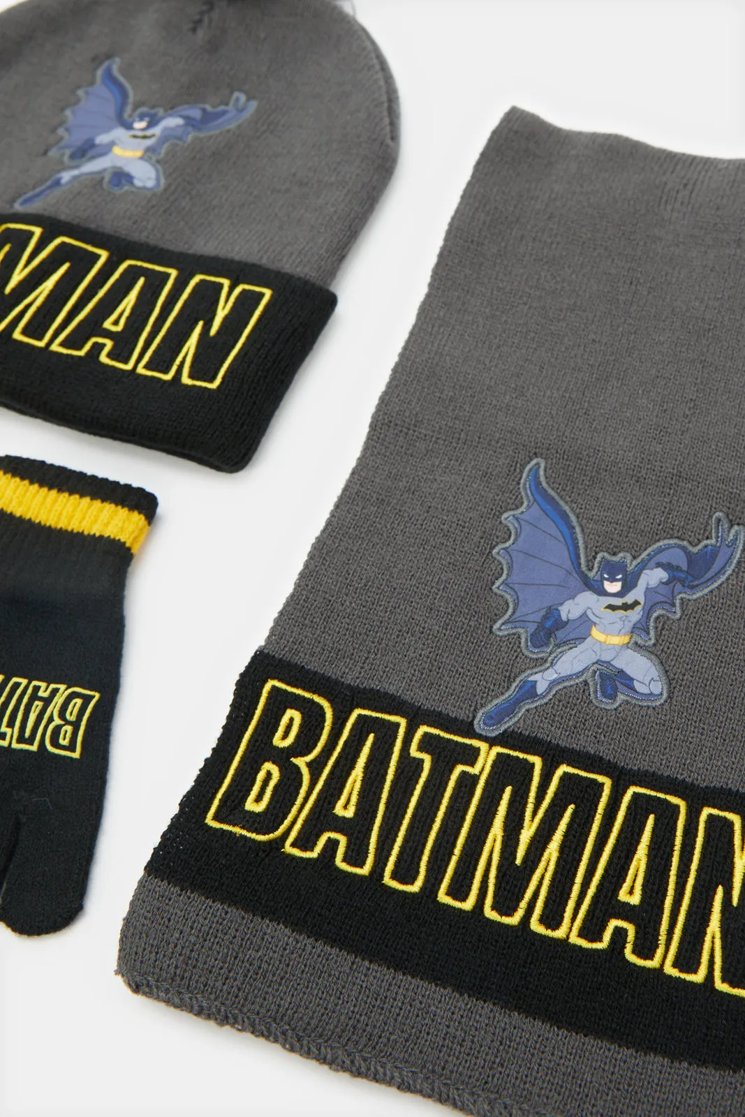 Boys Grey Batman Knitted Knitted Cap Set (3 Piece) sold by Redtag product image thumbnail 4