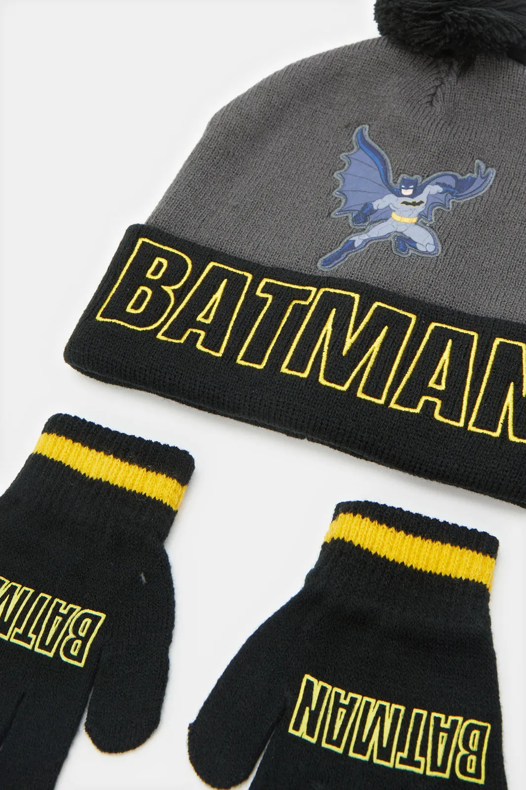 Boys Grey Batman Knitted Knitted Cap Set (3 Piece) sold by Redtag product image thumbnail 3