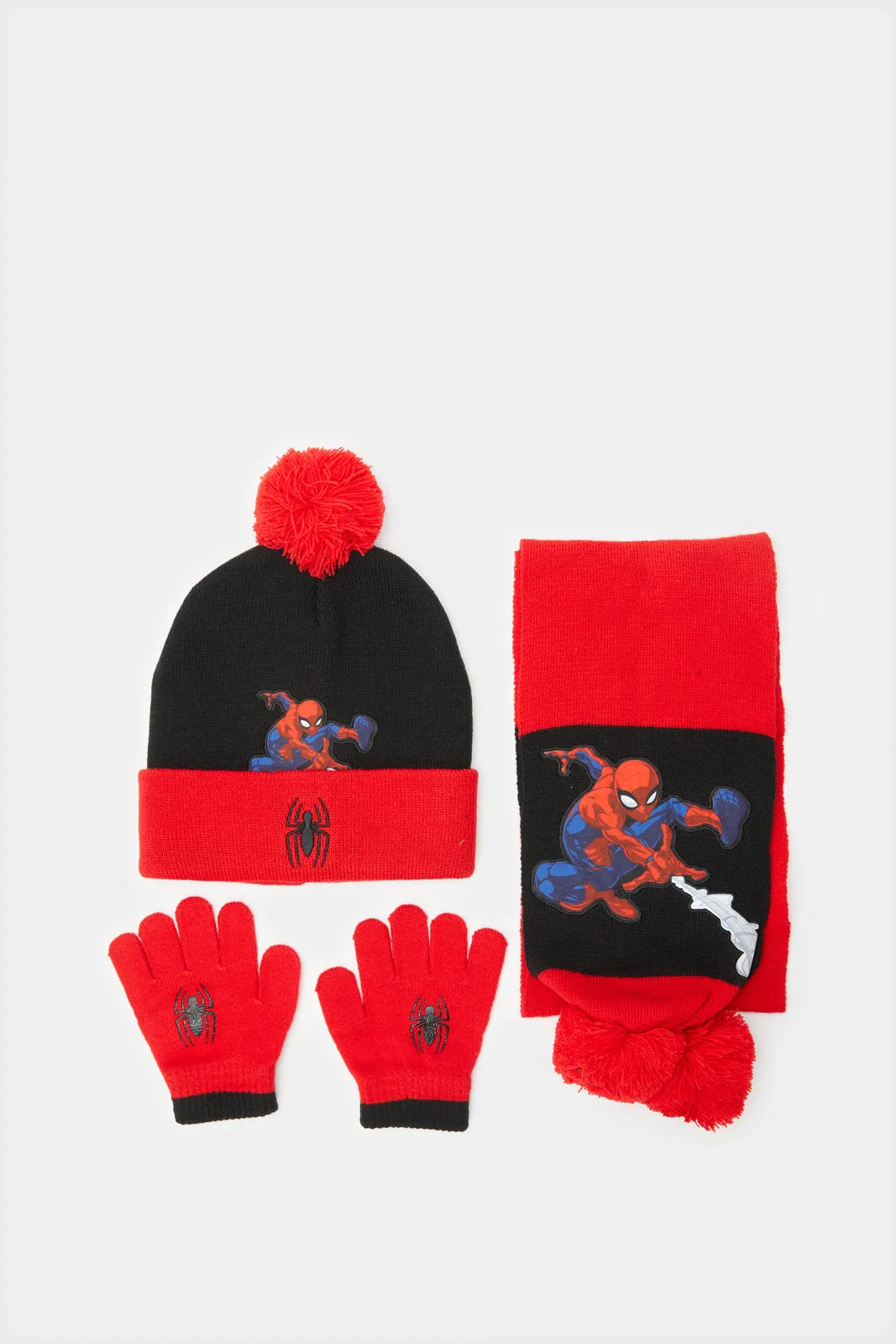 Boys Red Spider-Man Knitted Knitted Cap Set (3 Piece) sold by Redtag