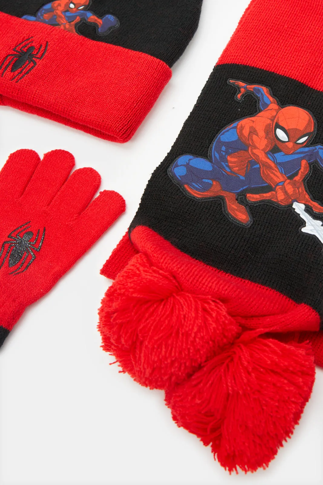 Boys Red Spider-Man Knitted Knitted Cap Set (3 Piece) sold by Redtag product image thumbnail 4