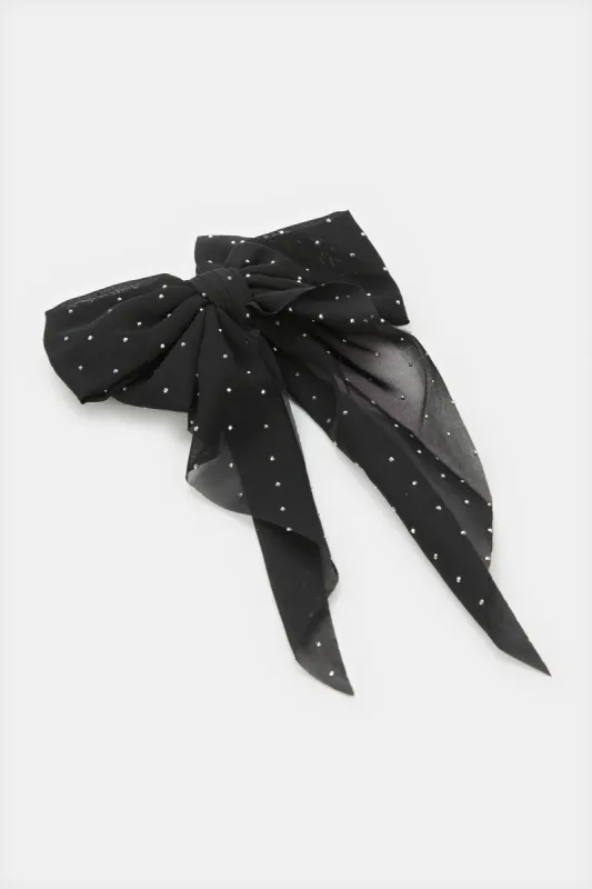 Women Black Embellished Bow Hair Clip sold by Redtag