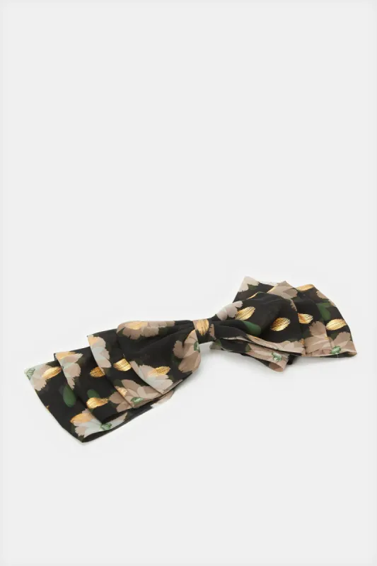Women Black Embellished Bow Hair Clip sold by Redtag