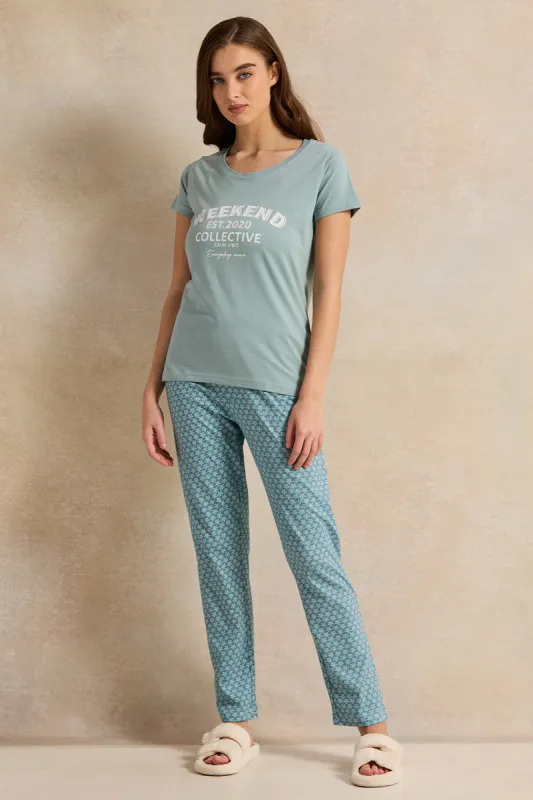 Women Green Printed Pyjama Set (2 Piece) sold by Redtag