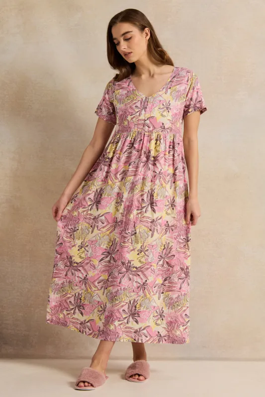 Women Pink Floral Printed Nightgown sold by Redtag
