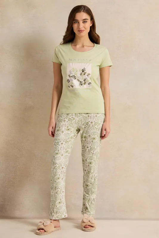 Women Green Floral Print Pyjama Set (2 Piece) sold by Redtag