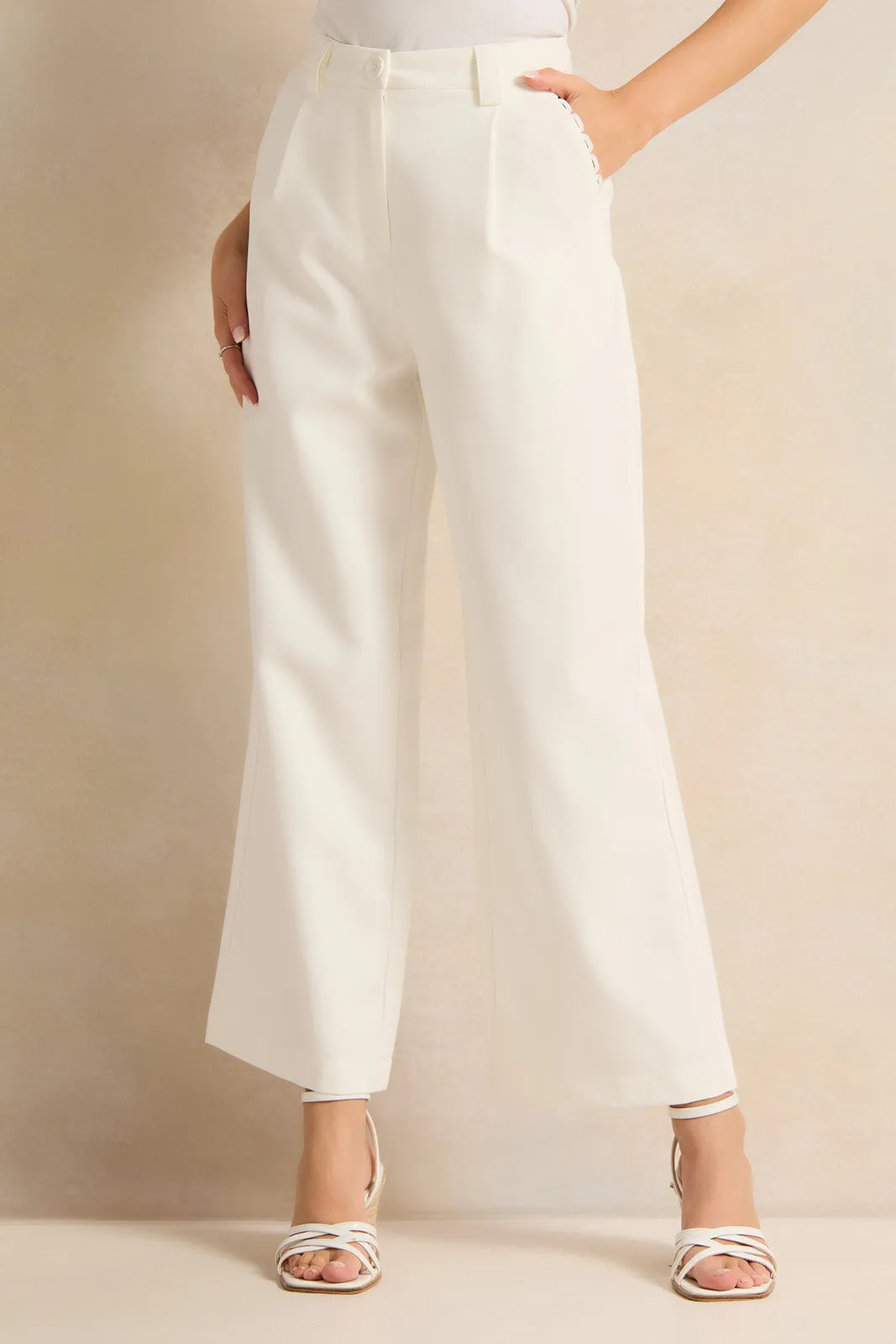 Women Ivory Straight Fit Trousers sold by Redtag