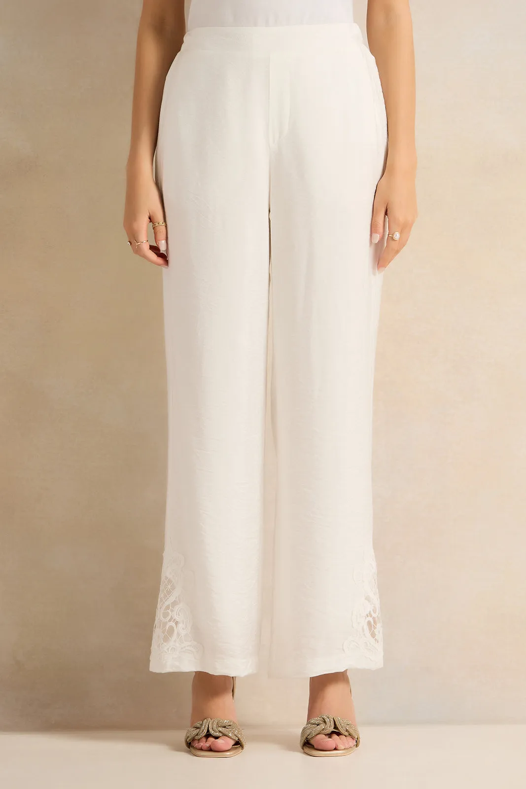 Women Ivory Embellished Wide Leg Trousers sold by Redtag