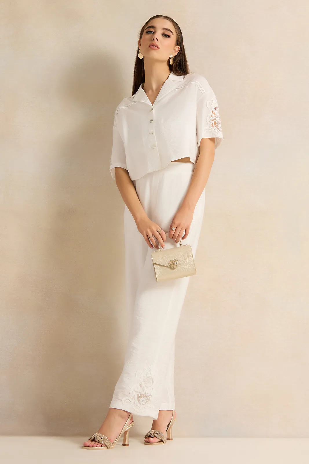 Women Ivory Embellished Wide Leg Trousers sold by Redtag product image thumbnail 2