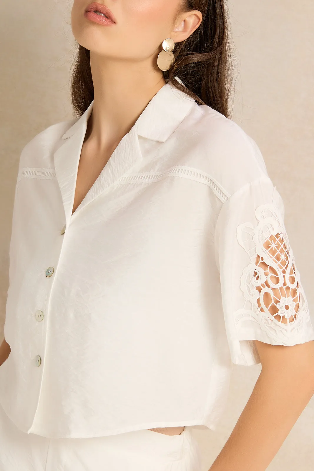 Women Ivory Embellished Cropped Shirt Blouse sold by Redtag product image thumbnail 4