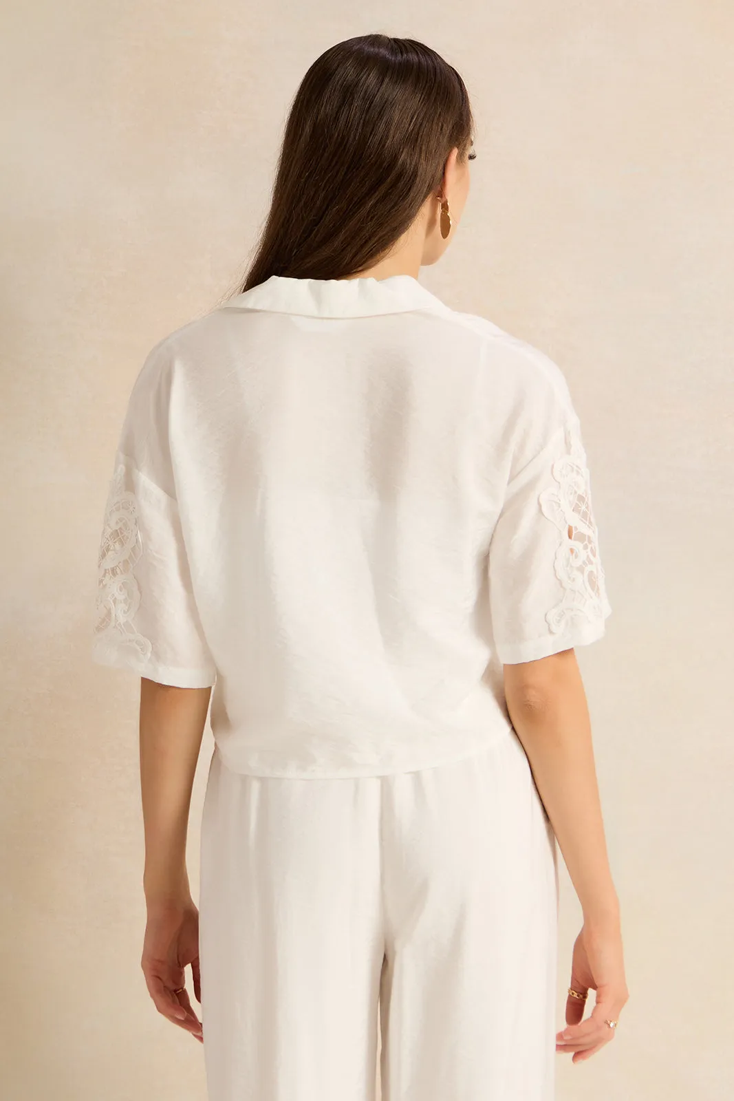 Women Ivory Embellished Cropped Shirt Blouse sold by Redtag product image thumbnail 3