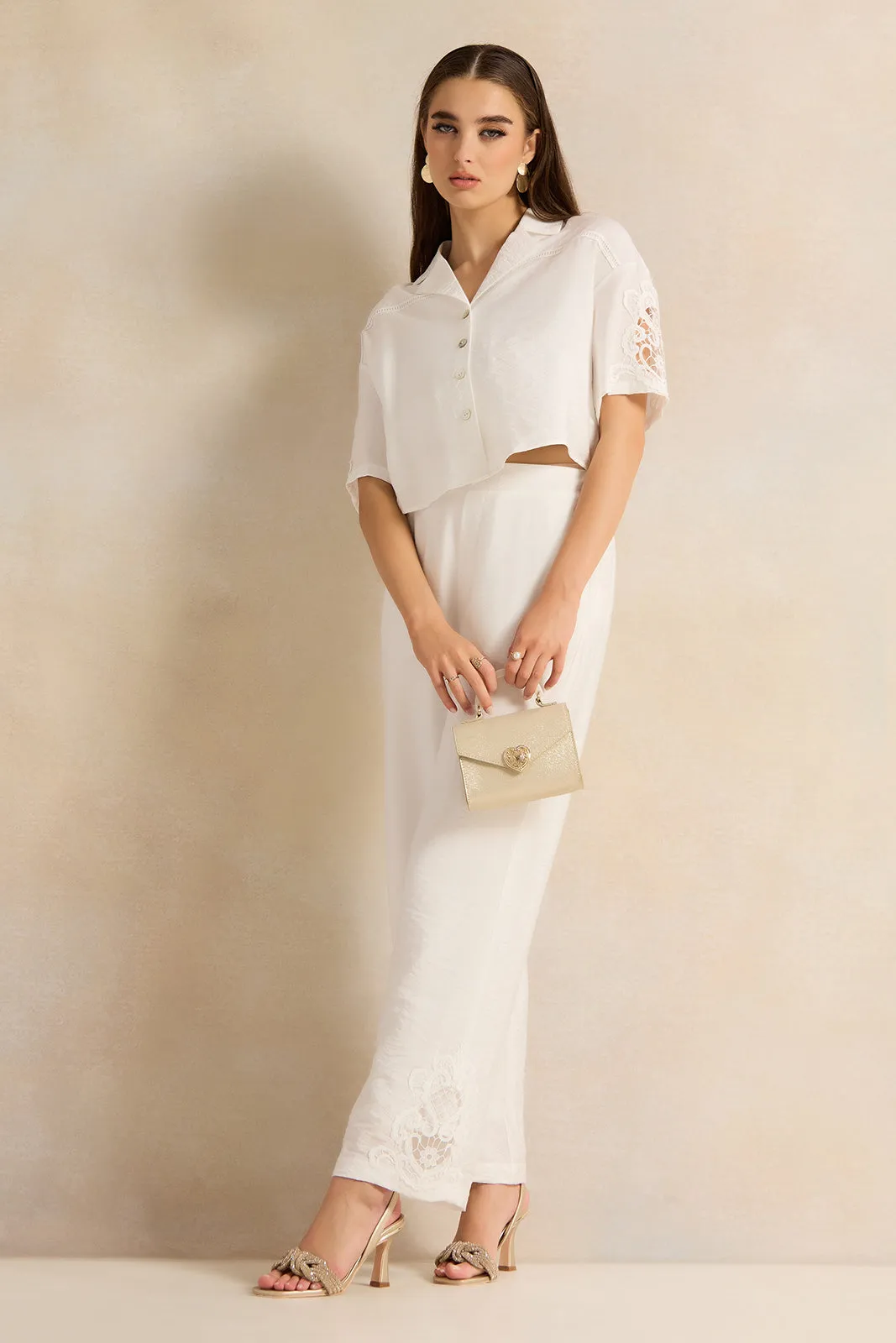 Women Ivory Embellished Cropped Shirt Blouse sold by Redtag product image thumbnail 2