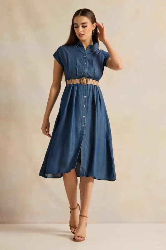 Women Blue Denim Dress With Belt sold by Redtag