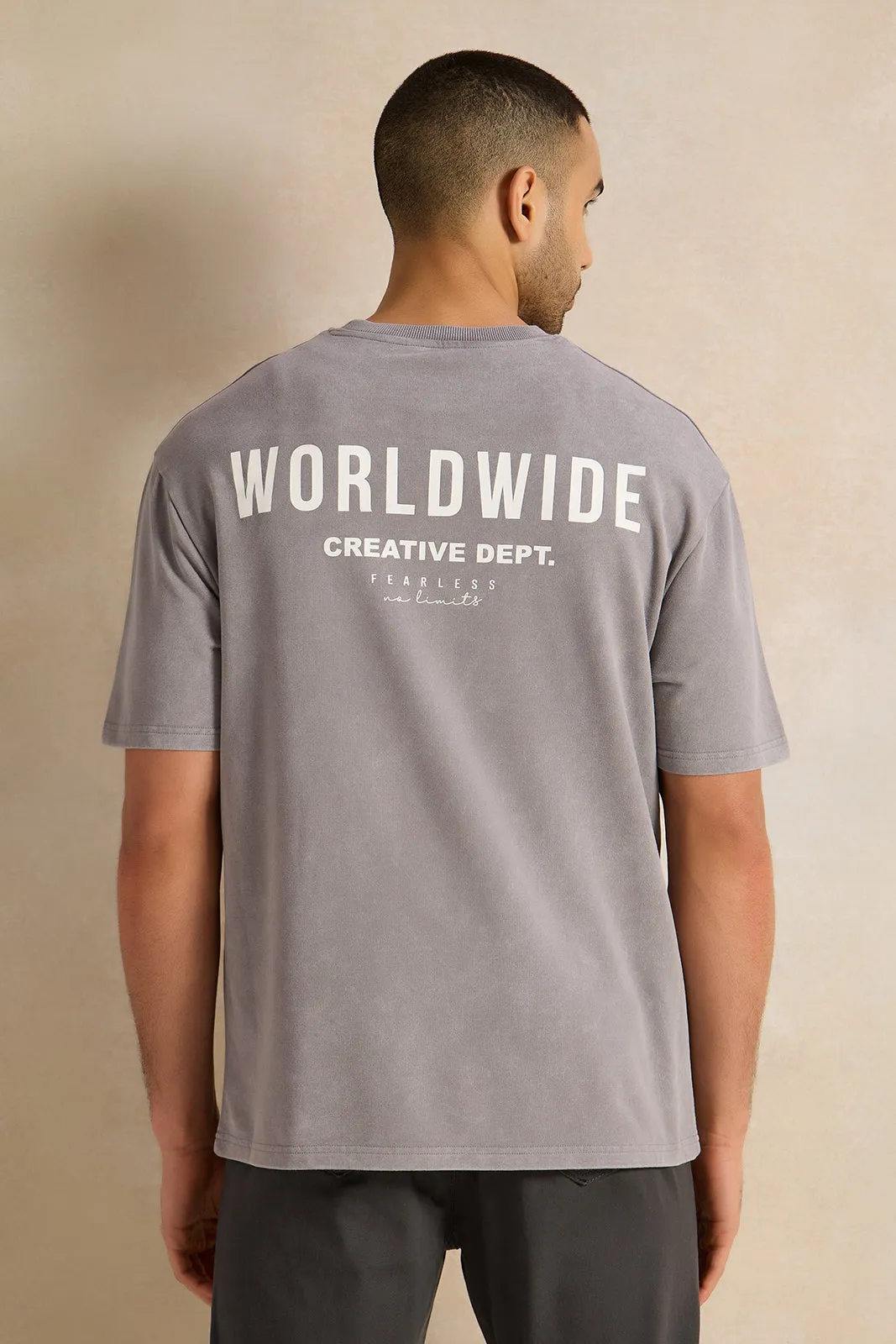 Men Grey Lounge Printed T-shirt sold by Redtag product image thumbnail 3