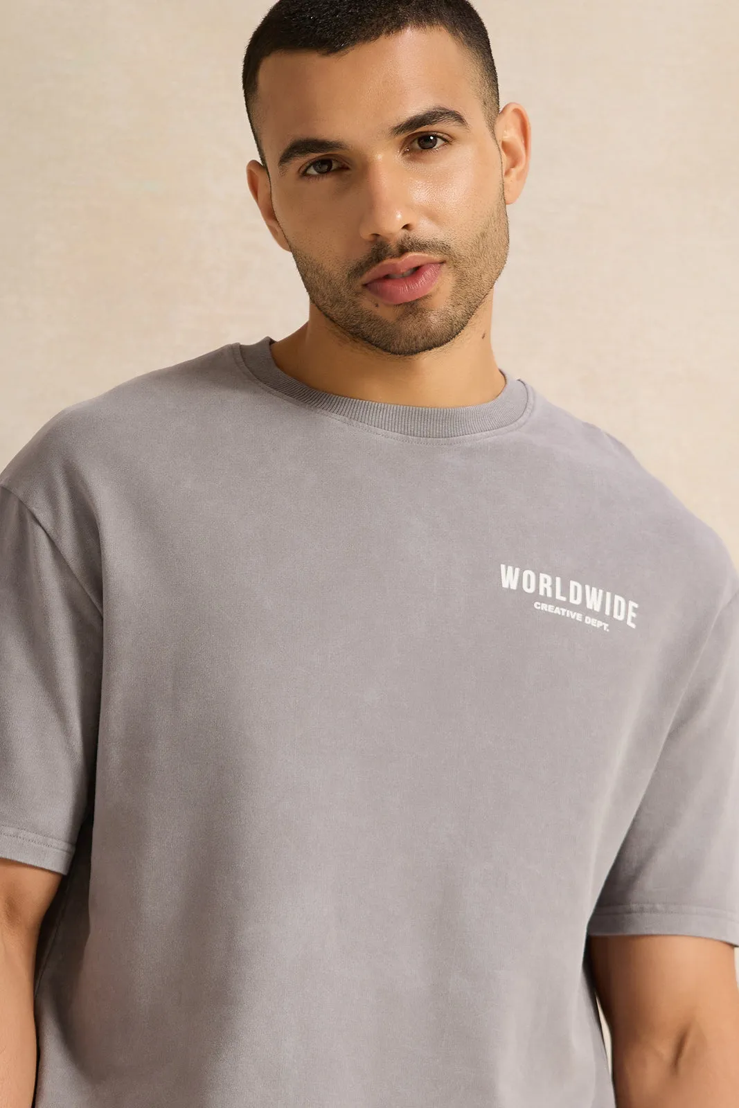 Men Grey Lounge Printed T-shirt sold by Redtag product image thumbnail 4