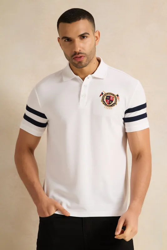Men White Printed Polo Shirt sold by Redtag