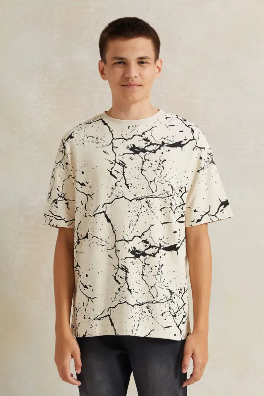 Senior Boys Beige Printed T-Shirt sold by Redtag