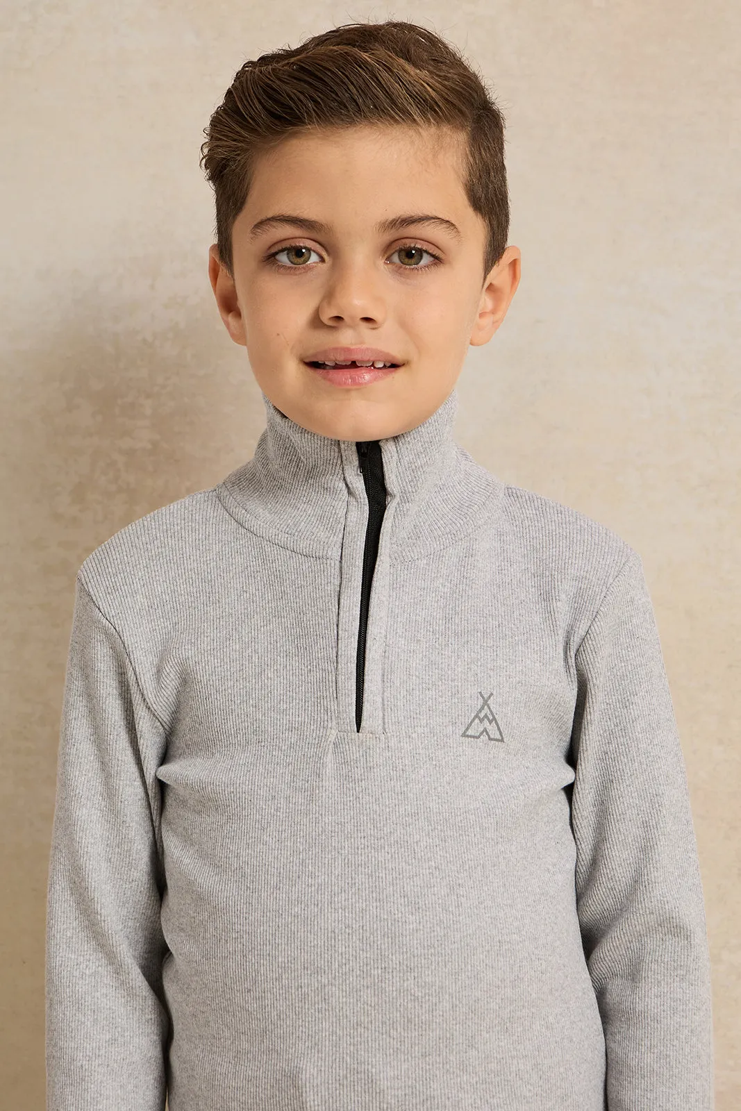 Boys Grey T-Shirt With Half Zip sold by Redtag product image thumbnail 4