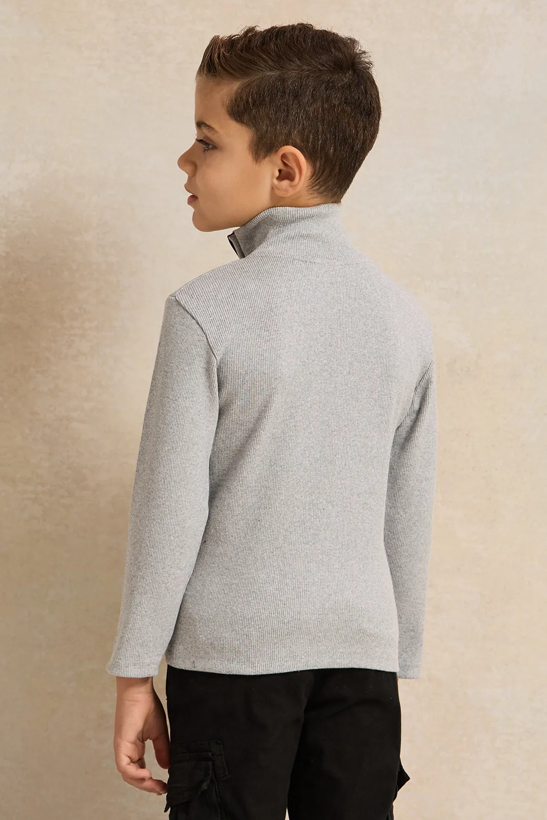 Boys Grey T-Shirt With Half Zip sold by Redtag product image thumbnail 3