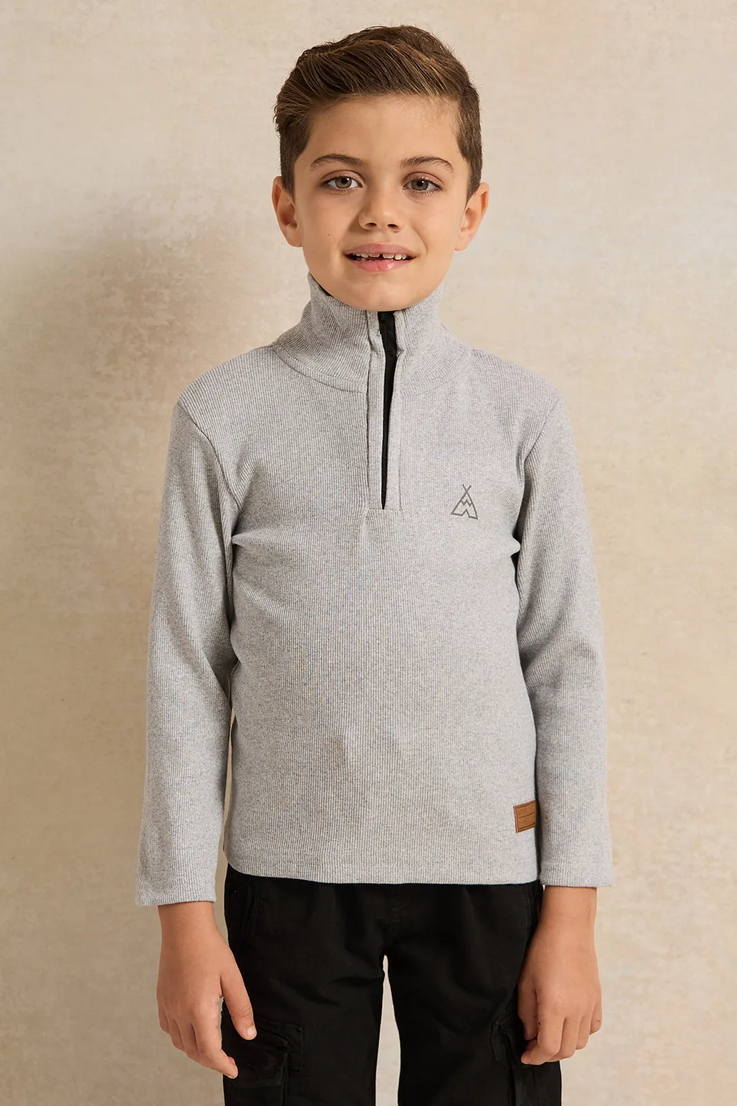 Boys Grey T-Shirt With Half Zip sold by Redtag