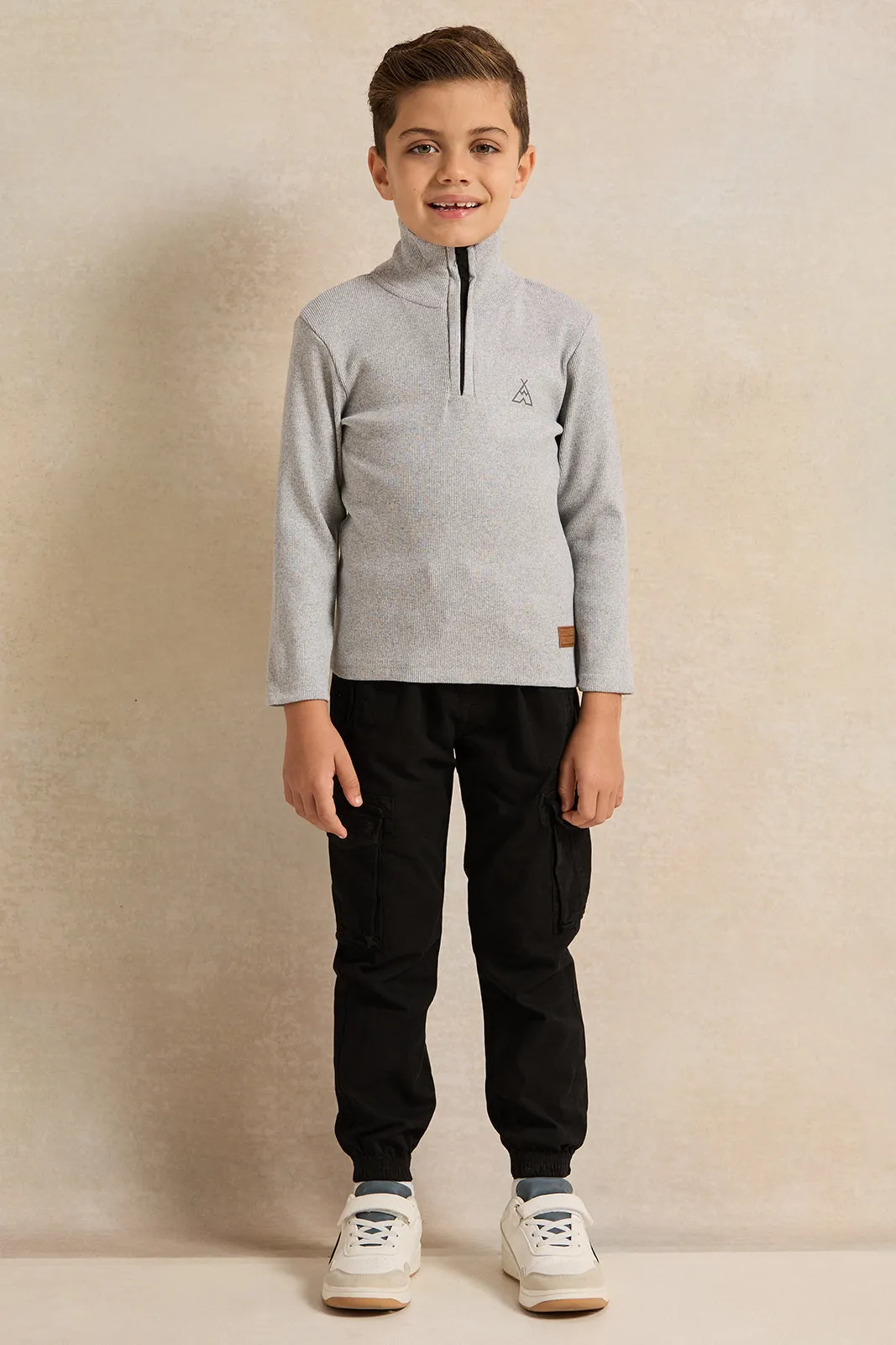 Boys Grey T-Shirt With Half Zip sold by Redtag product image thumbnail 2