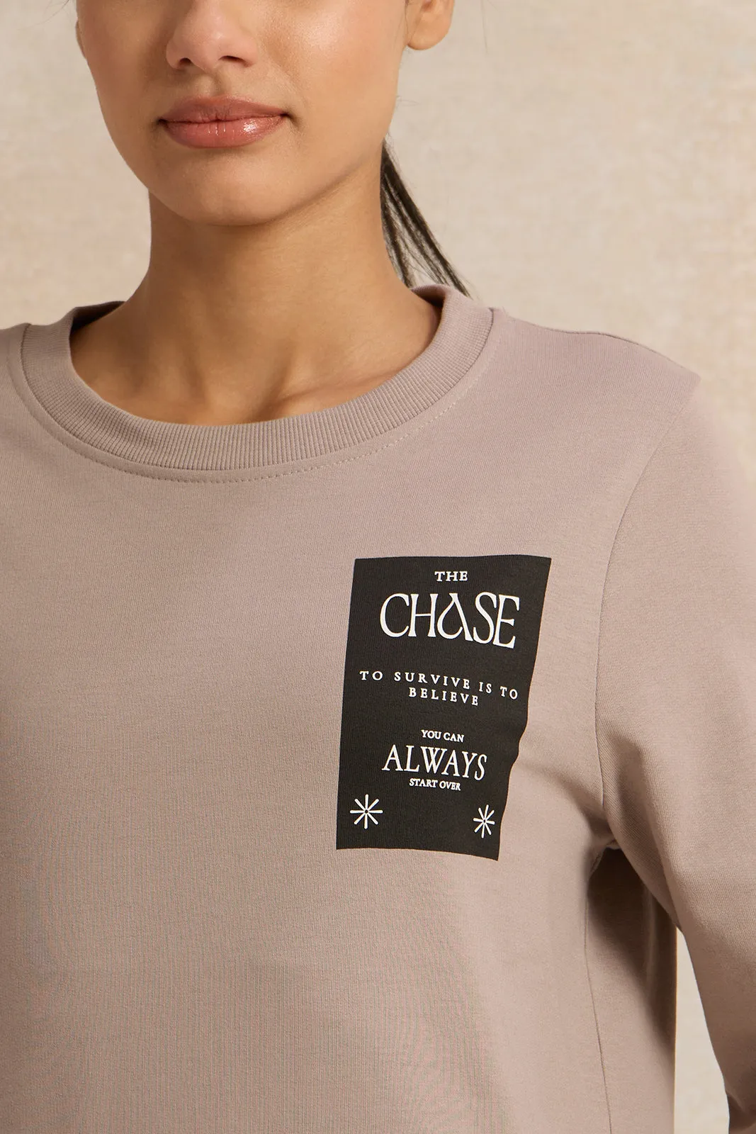 Women Taupe Printed Sweatshirt sold by Redtag product image thumbnail 4