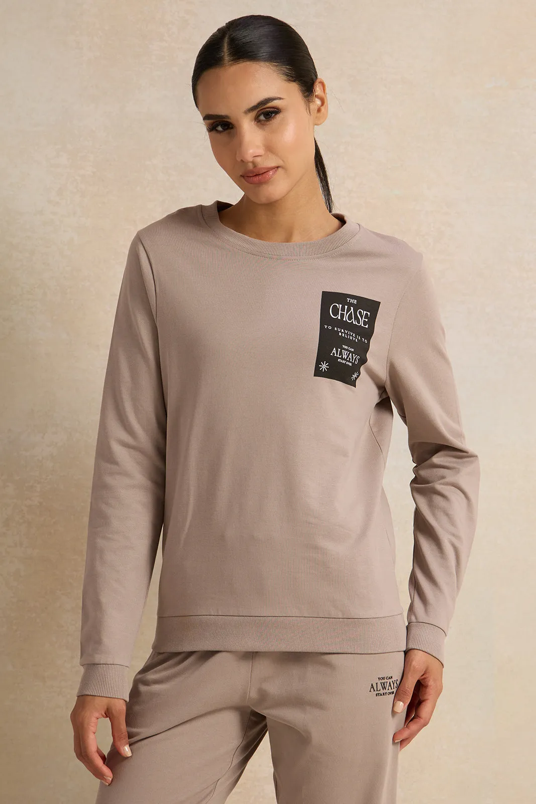 Women Taupe Printed Sweatshirt sold by Redtag