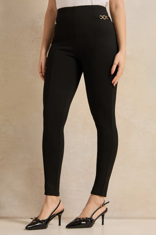 Women Black Embellished Leggings sold by Redtag