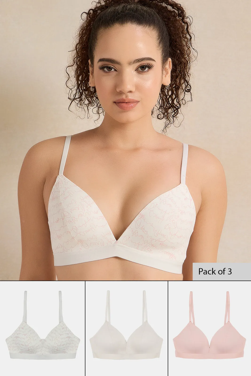 Women Assorted Printed Padded Non Wired Bras (Pack of 3) sold by Redtag