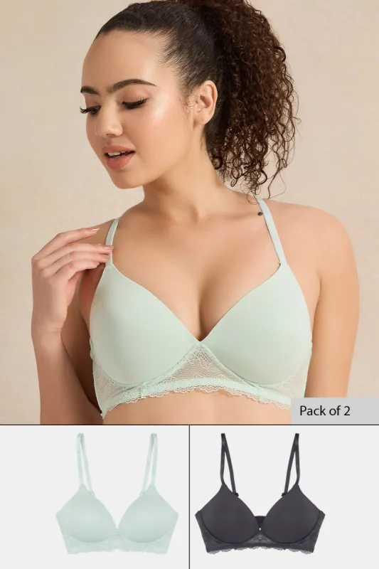 Women Blue And Grey Non Wired Bras Set (Pack of 2) sold by Redtag