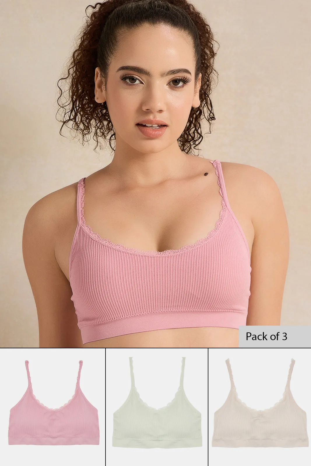 Women Assorted Lace Trim Comfort Bra(Pack of 3) sold by Redtag