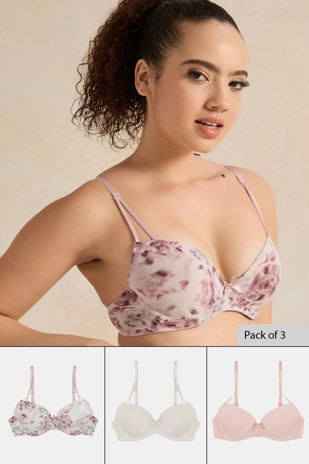 Women Assorted Floral Plunge Bras Set (Pack of 3) sold by Redtag