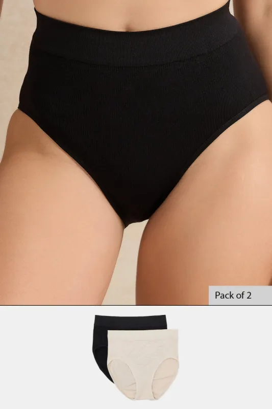 Black/Nude 2 Pack High Leg Shapewear Brief sold by Redtag