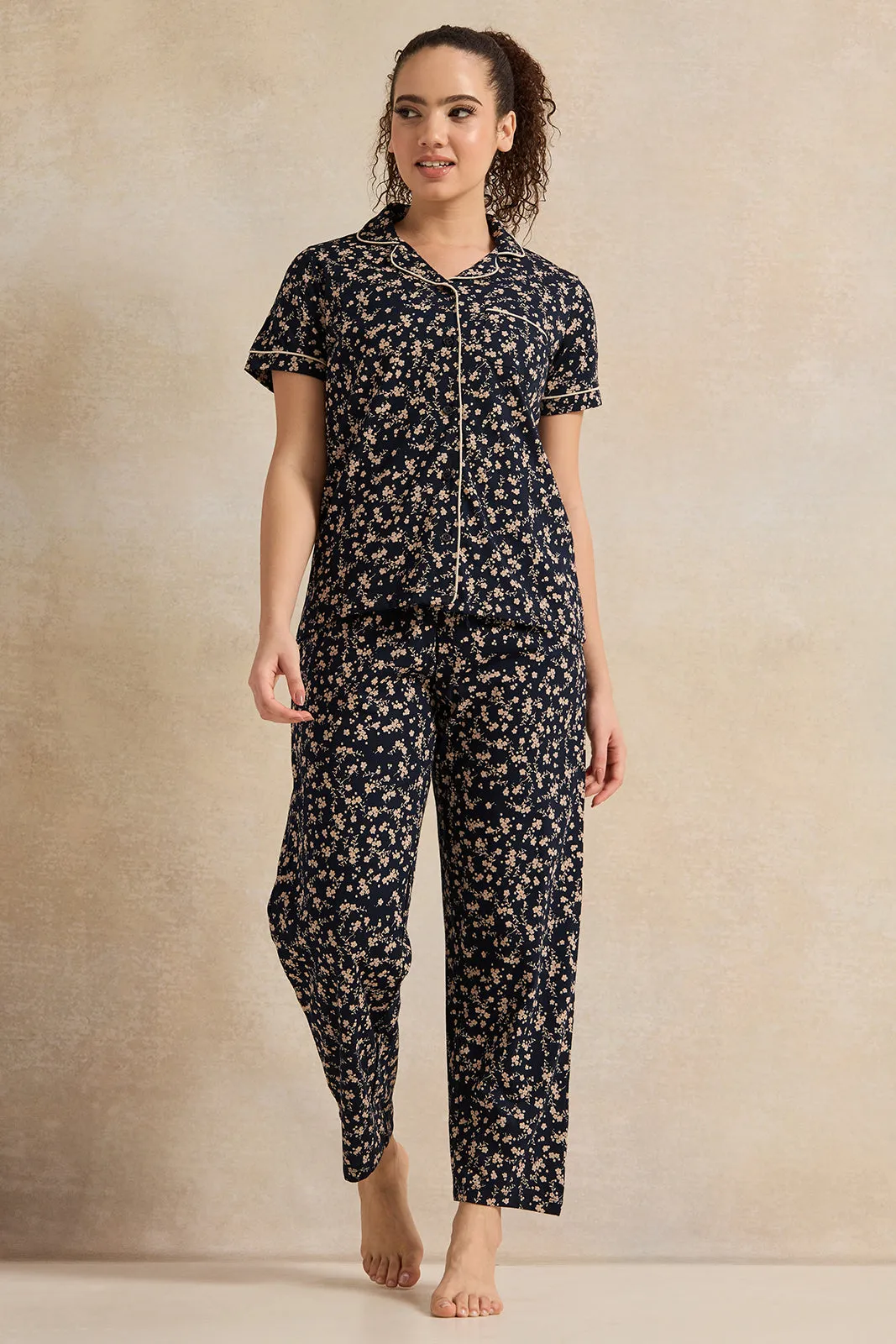 Women Black Collared Pyjama Set (2 Piece) sold by Redtag