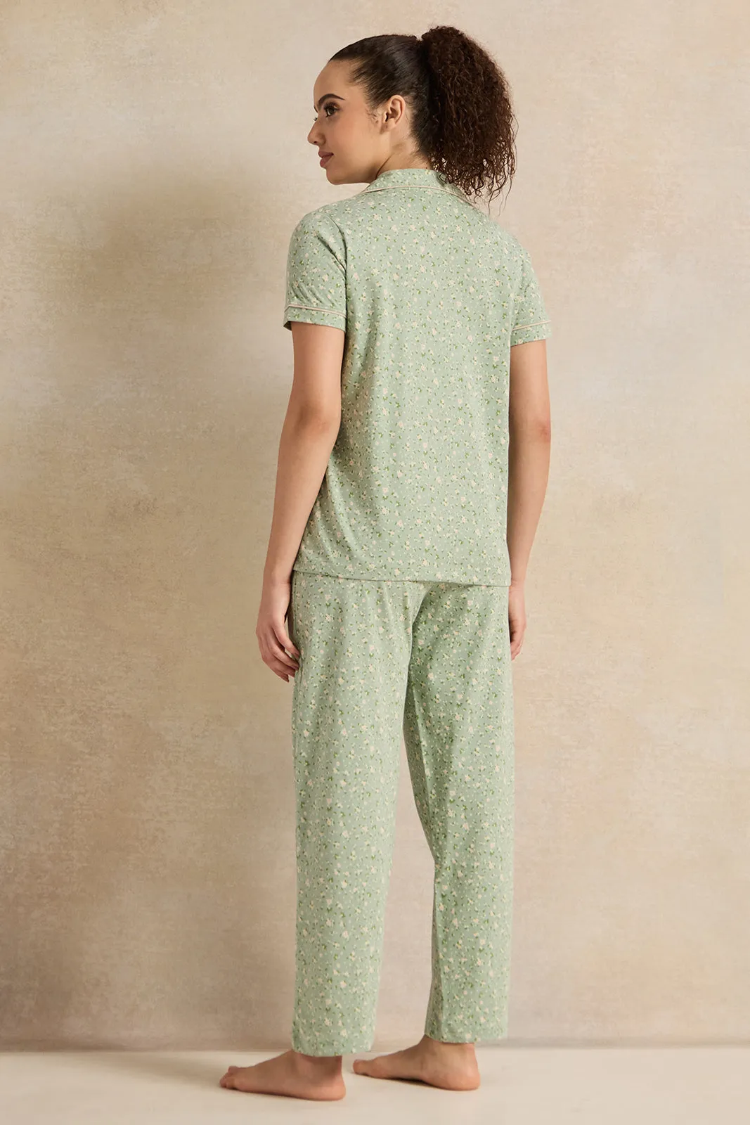 Women Green Collared Pyjama Set (2 Piece) sold by Redtag product image thumbnail 4