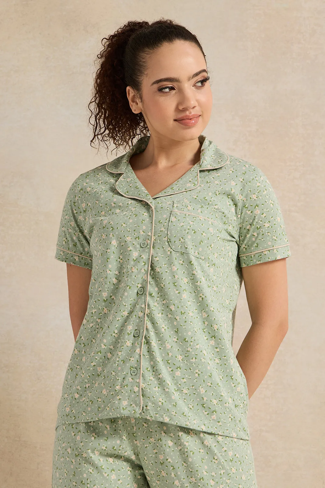 Women Green Collared Pyjama Set (2 Piece) sold by Redtag product image thumbnail 2