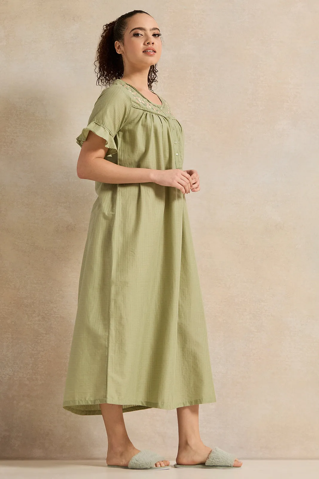 Women Olive With Neck Detail Nightgown sold by Redtag product image thumbnail 4