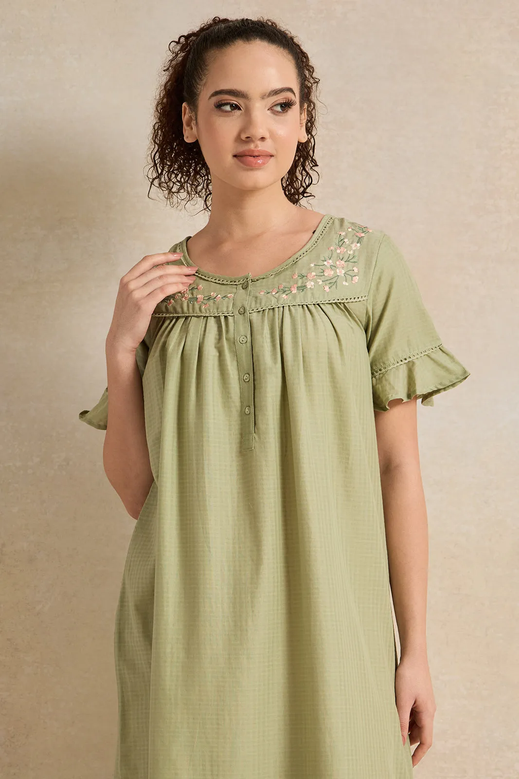 Women Olive With Neck Detail Nightgown sold by Redtag product image thumbnail 2