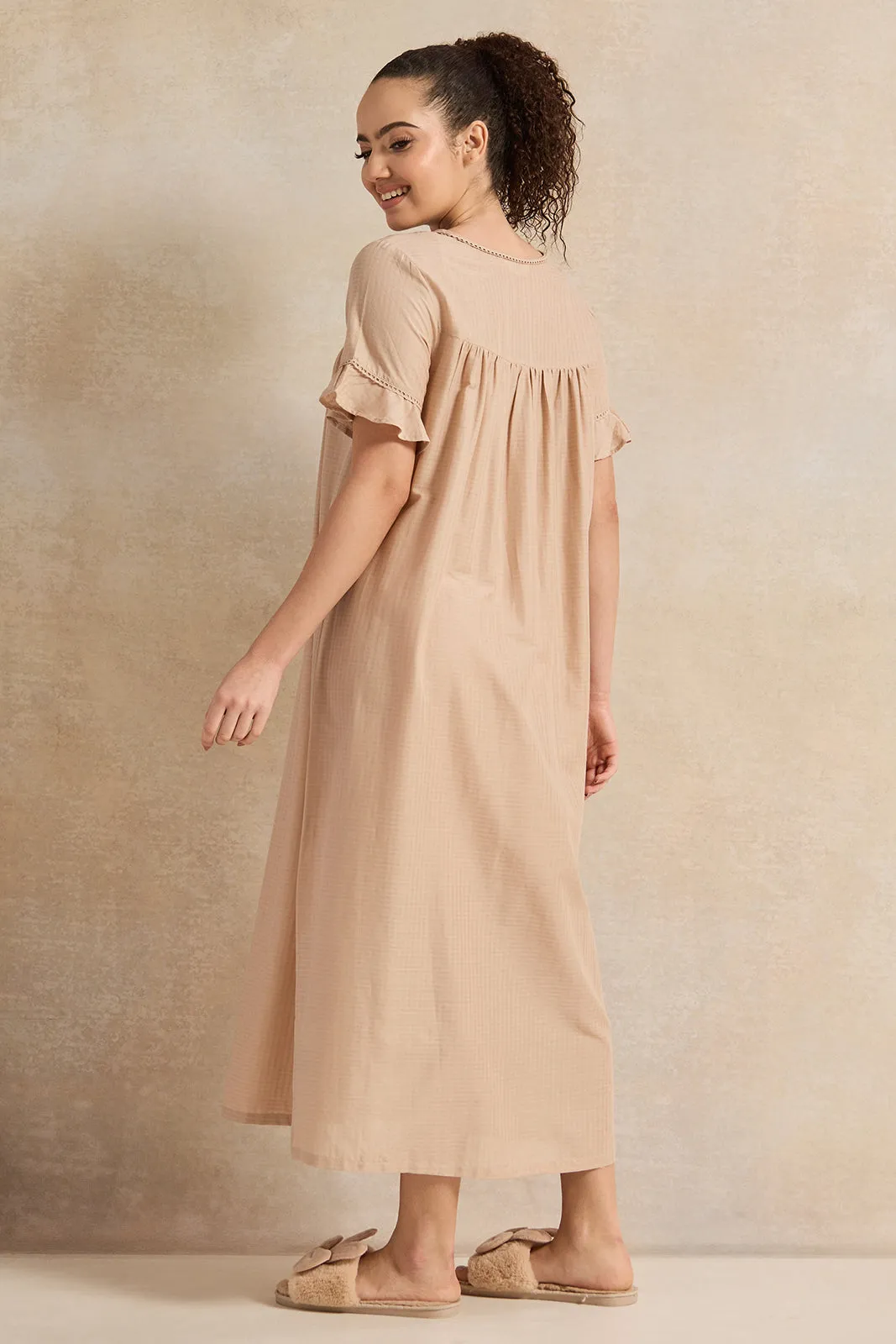 Women Beige With Neck Detail Nightgown sold by Redtag product image thumbnail 3