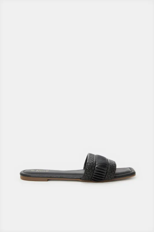 Women Black Textured Mule sold by Redtag