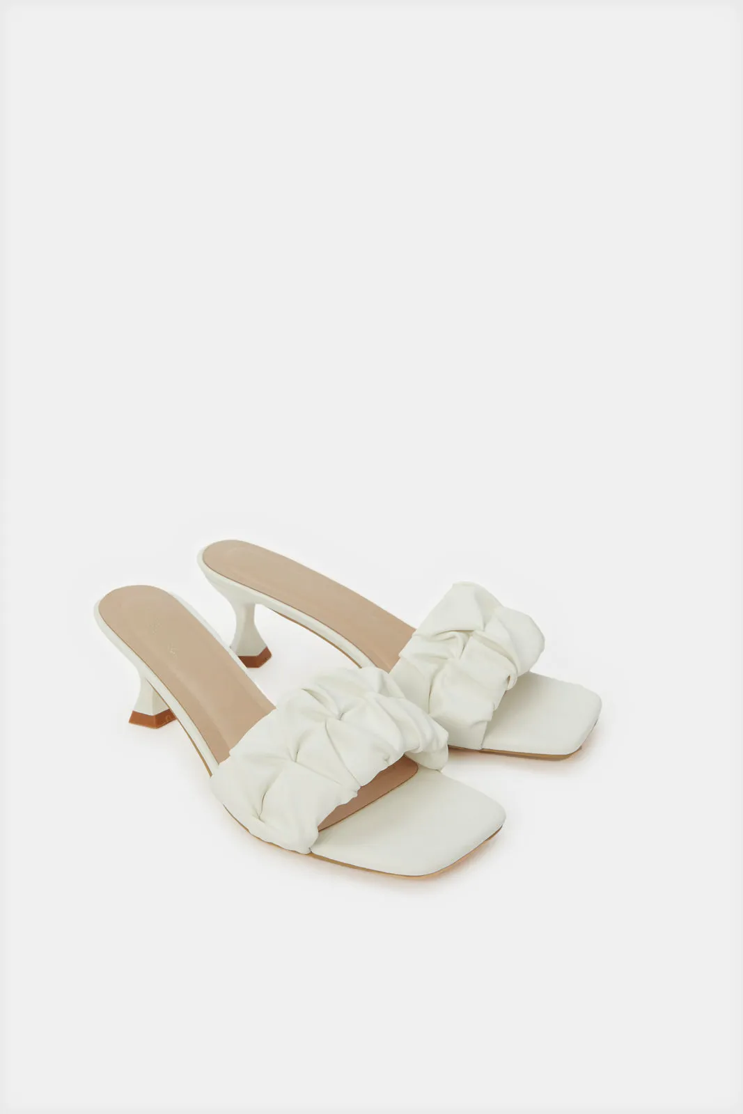 Women White textured Block Heel Mule sold by Redtag product image thumbnail 2