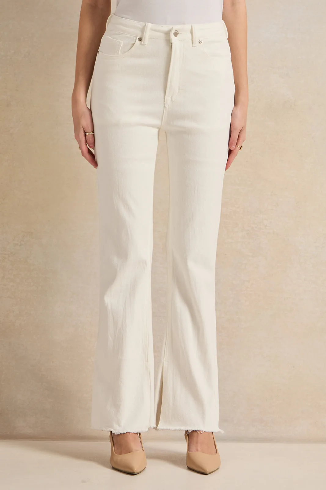 Women White 5-Pocket Flared Denim Jeans sold by Redtag product image thumbnail 5