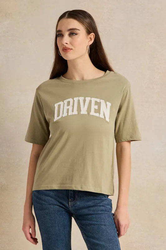 Women Olive Embroidered T-Shirt sold by Redtag