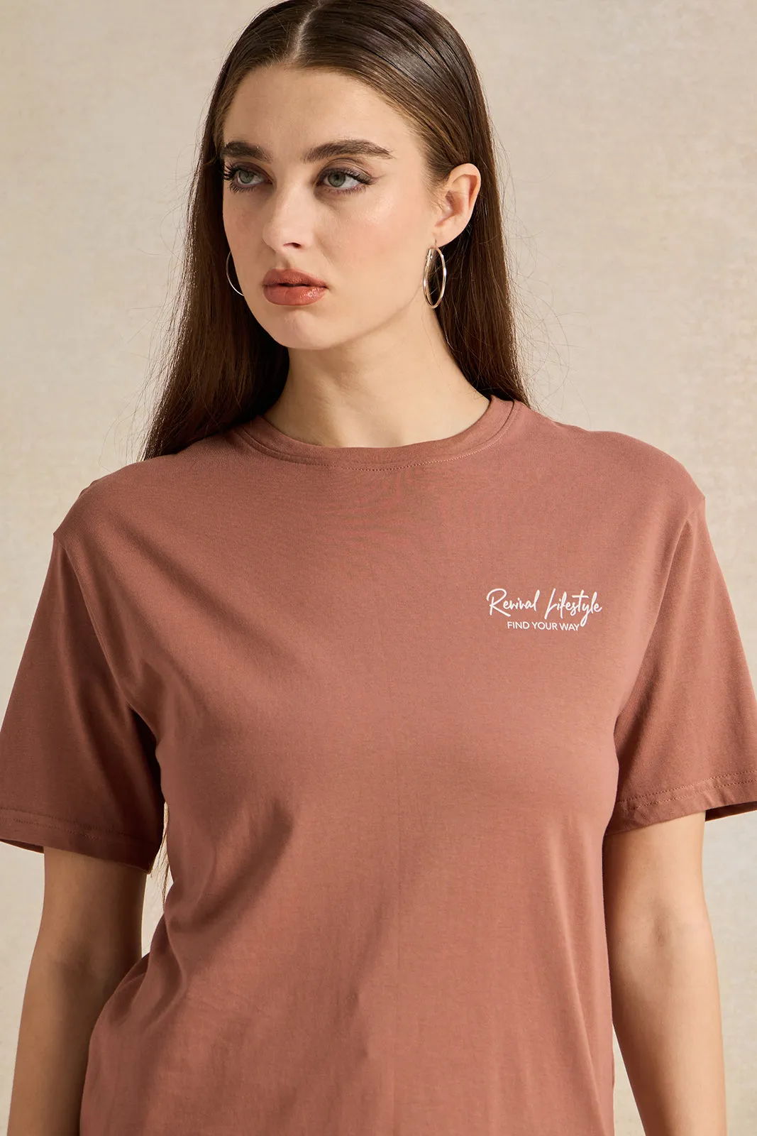 Women Taupe Oversize Printed T-Shirt sold by Redtag product image thumbnail 4