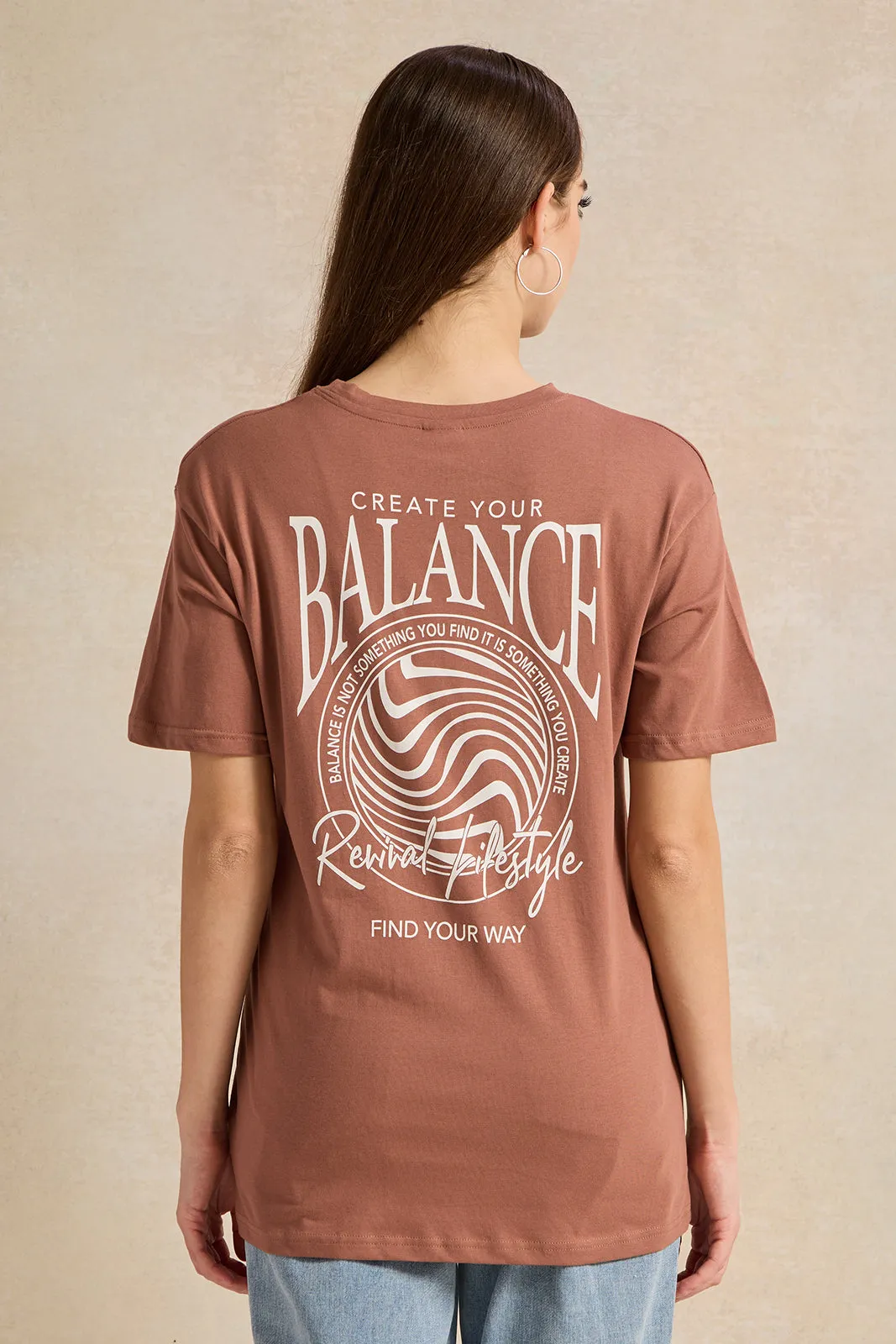 Women Taupe Oversize Printed T-Shirt sold by Redtag product image thumbnail 3