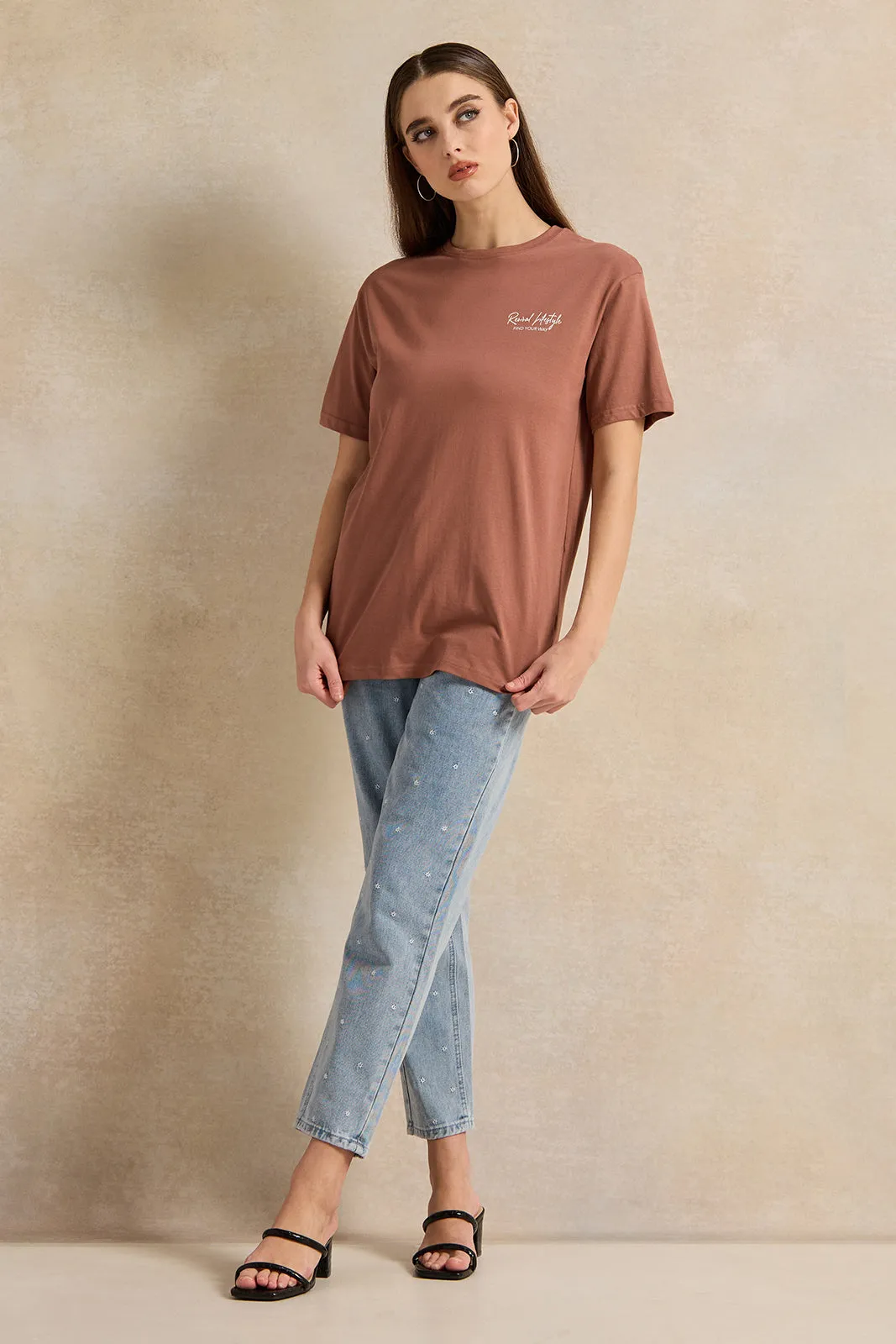 Women Taupe Oversize Printed T-Shirt sold by Redtag product image thumbnail 2