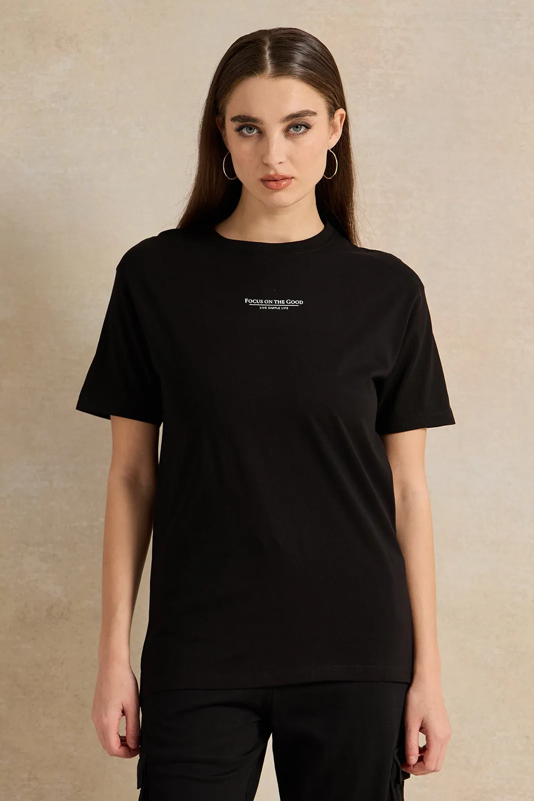 Women Black Oversize Printed T-Shirt sold by Redtag