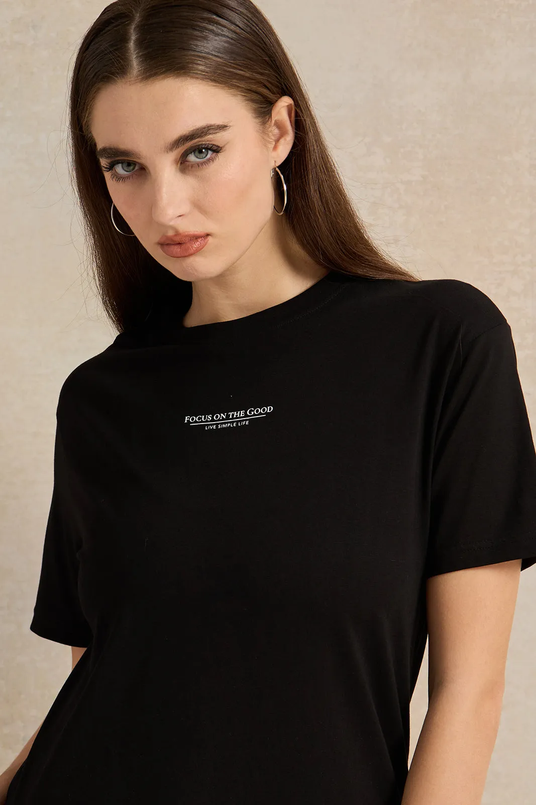 Women Black Oversize Printed T-Shirt sold by Redtag product image thumbnail 4