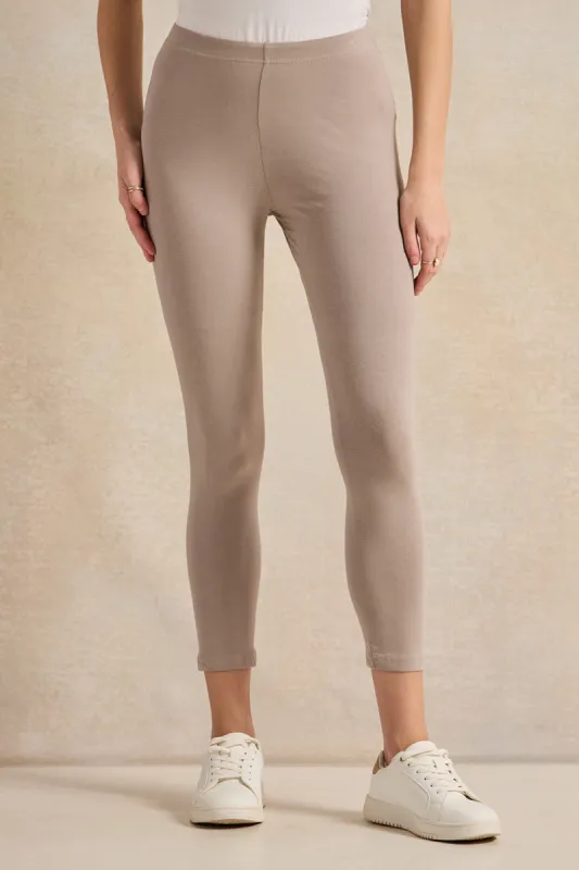 Women Taupe Cropped Leggings sold by Redtag