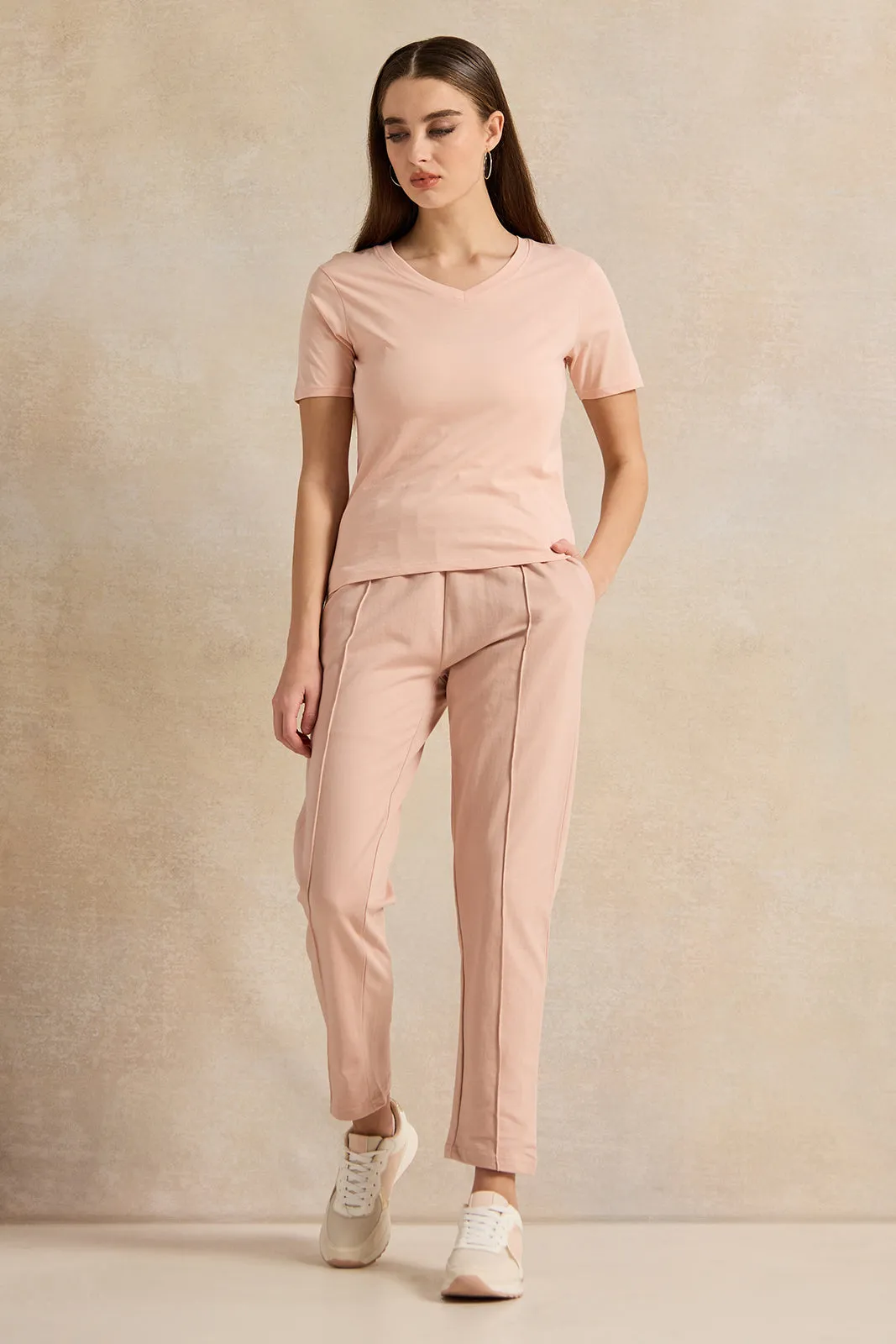 Women Pink Basic V-Neck T-Shirt sold by Redtag product image thumbnail 2